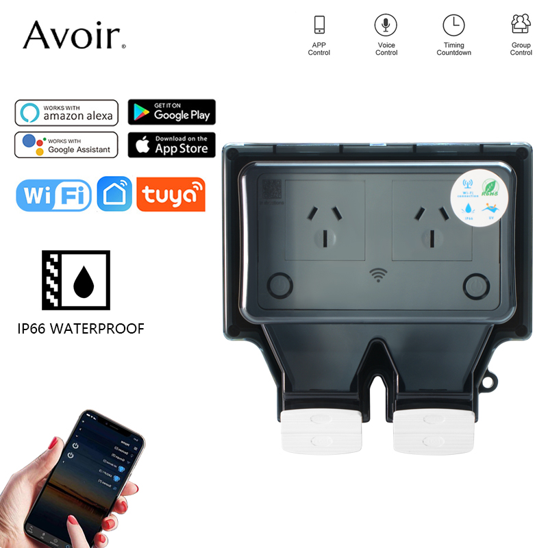 Avoir Tuya Wifi Waterproof Ele - Timer Dual Outlet ulasan dan harga